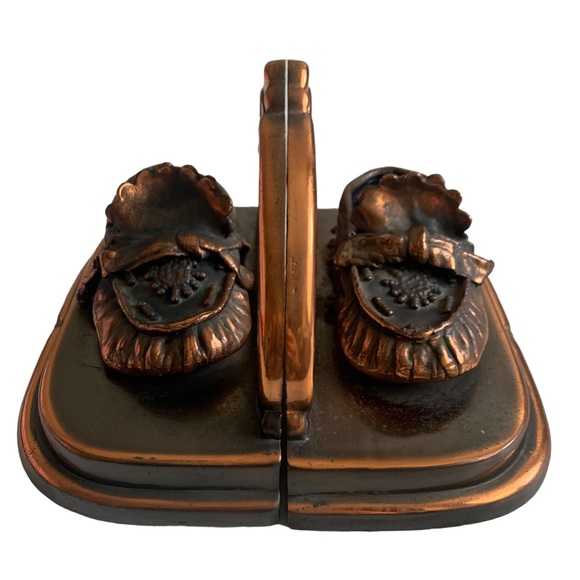 Vintage Bronze Baby Shoe Book Ends - Picture 1 of 7